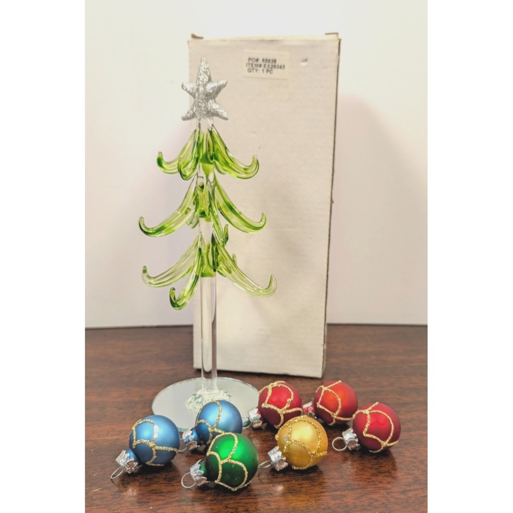 Ganz Glass Christmas Tree Ornament Display Stand Green Mini Ornaments Mirrored